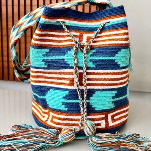 Bolsa com desenho azul e ocre G