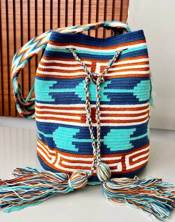 Bolsa com desenho azul e ocre G