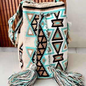 Bolsa com desenho bege e turquesa G